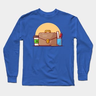 Office Bag with Coffee and Stationery Cartoon Vector Icon Illustration Long Sleeve T-Shirt